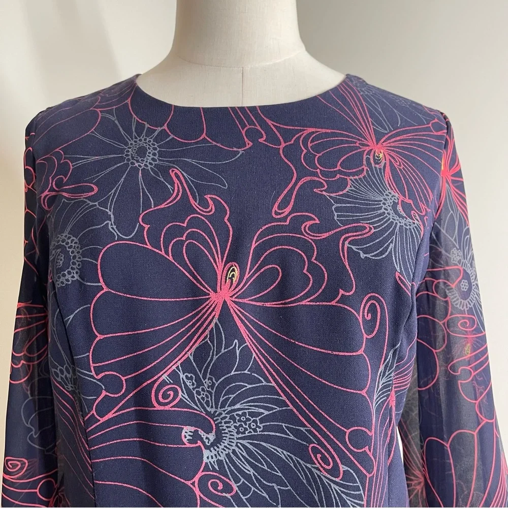 Julie Brown Women’s Julia- SZ 6-V-Neck Long Sheer Sleeves Butterfly Dress